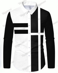 Men's Large Size Colorblock Stripe Lapel Long Sleeve Shirt