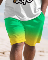 Men's Plus Size Hawaiian Coconut Tree Letter Print Round Neck Short Sleeve T-Shirt Shorts Suit