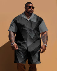 Big Men's Simple Geometric Print Short Sleeve Shirt Shorts Set