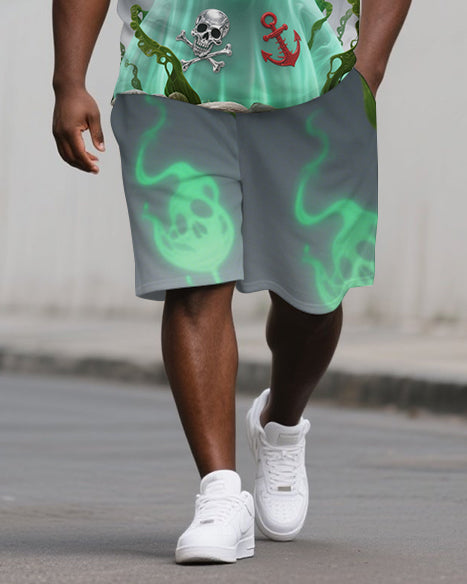 Big Men's Street Fashion Ghost Bear Printed Casual Short-Sleeve Polo Shirt Shorts Set