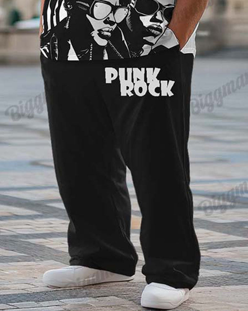 Men's Plus Size Street Fashion Punk Rock Graffiti Print T-Shirt Trousers Suit