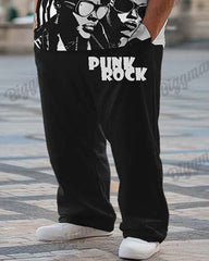 Men's Plus Size Street Fashion Punk Rock Graffiti Print T-Shirt Trousers Suit