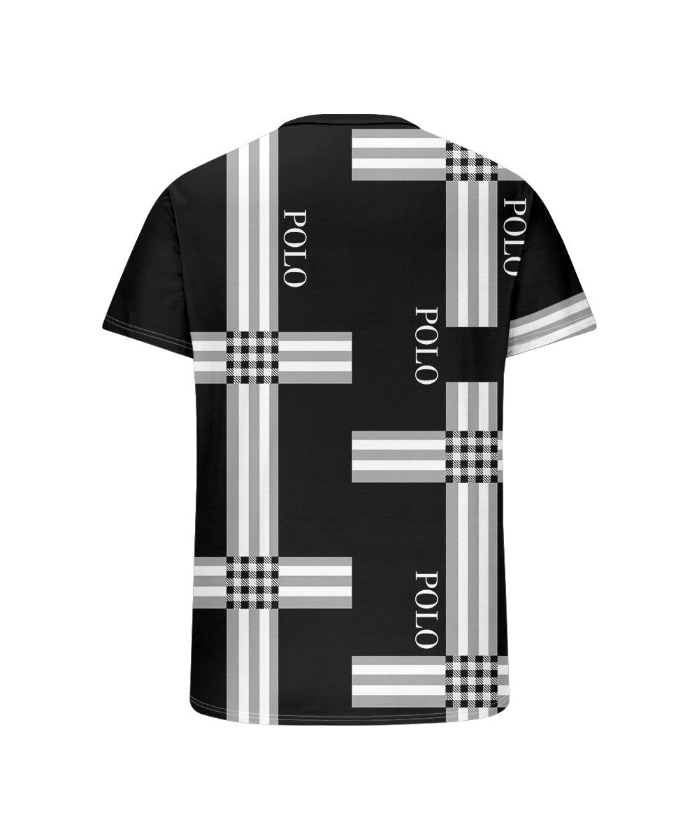 Men's Plus Size Daily Casual Black Striped Alphabet Print Henry Collar Button Short Sleeve T-Shirt