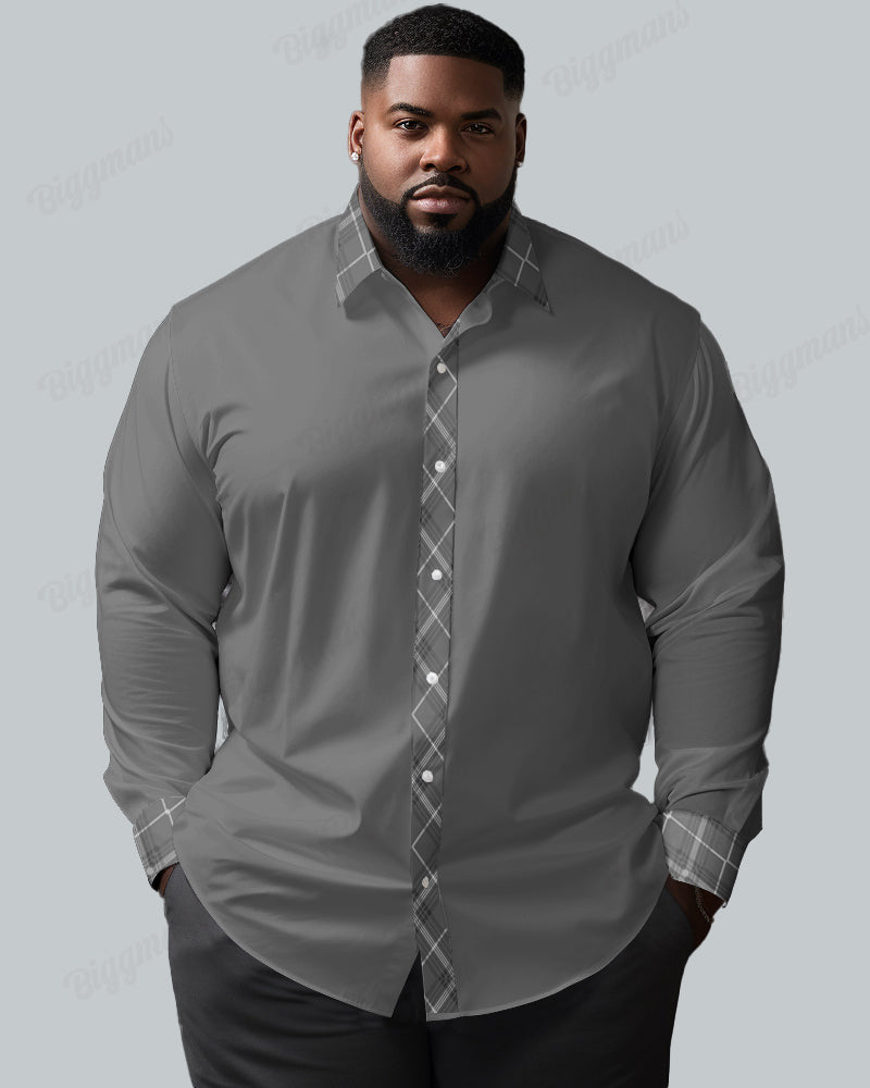 Featured And Featured Rhombus Patchwork Long Sleeve Lapel Shirt Men's Plus Size