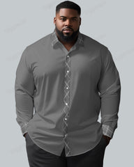 Featured And Featured Rhombus Patchwork Long Sleeve Lapel Shirt Men's Plus Size