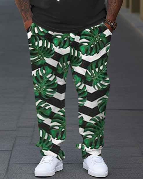 Men's Plus Size Printed Short Sleeve T-shirt and Pants 2 Piece Set