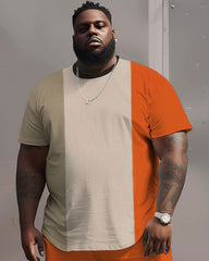 Casual Colorblock Big & Tall Men's T-shirt Shorts Two-Piece Set