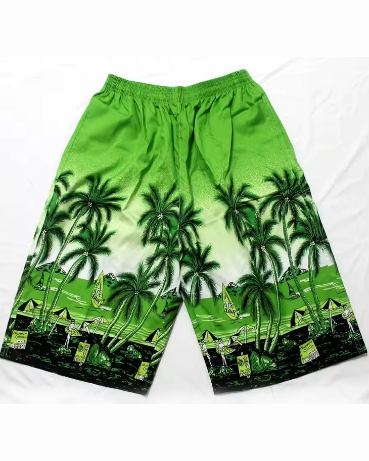 Big & Tall Men's Hawaii. Navy Blue Layered Green Coconut Tree Beach Pants