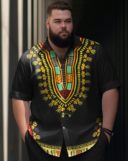 Men's Plus Size Gradient Retro Classic Short Sleeve Walking Set