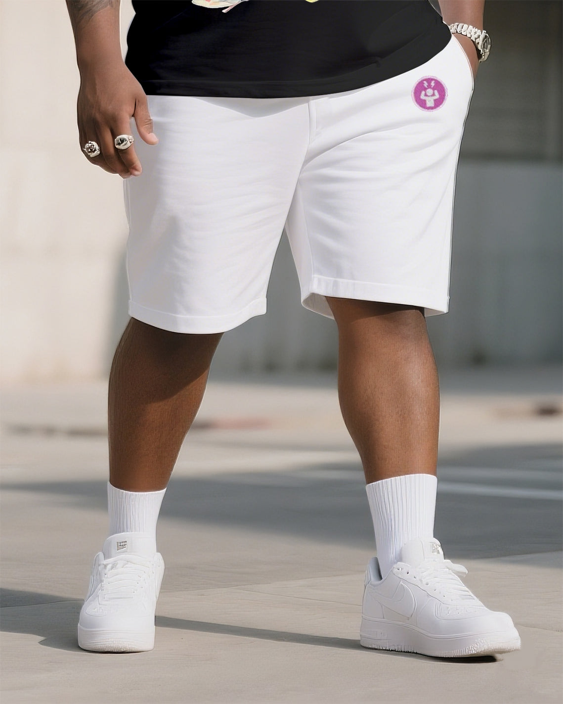 Big & Tall Men's Street Fashion I Free Pressure Items Printed Crewneck T-Shirt Shorts Suit