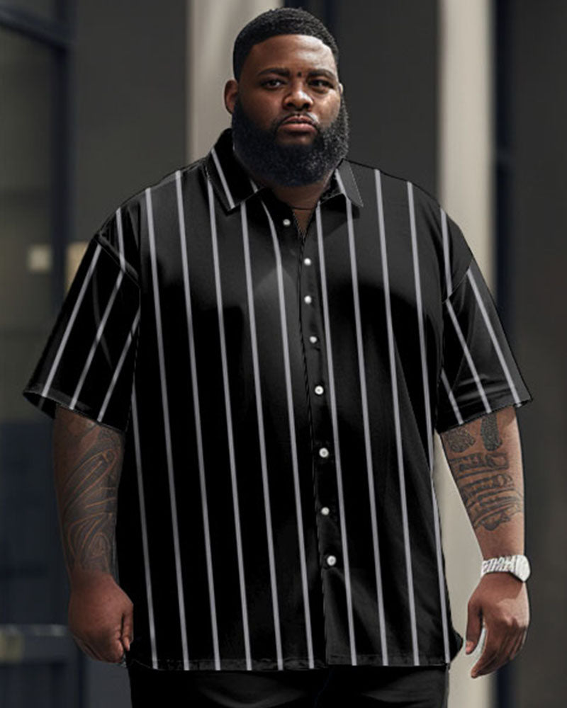 Men's Plus Size Business Simple Striped Print Short Sleeve Shirt Trousers Suit