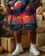 Big Men's Santa Claus Red Hawaiian Holiday Print T-Shirt Shorts Set