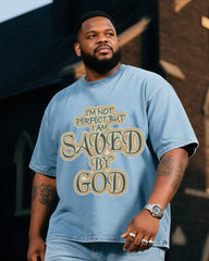 Plus Size Boy I'm Not Perfect But God Bless Me Short Sleeve Shorts Denim Suit