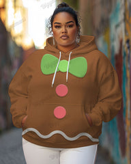 Women's Plus Cute Cartoon Christmas Print Long-sleeve Hoodie