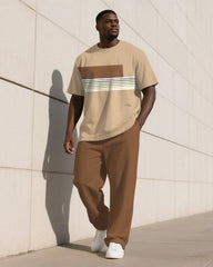 Men's Plus Size Simple Gradient Stripe Colorblock Print T-shirt Trousers Suit