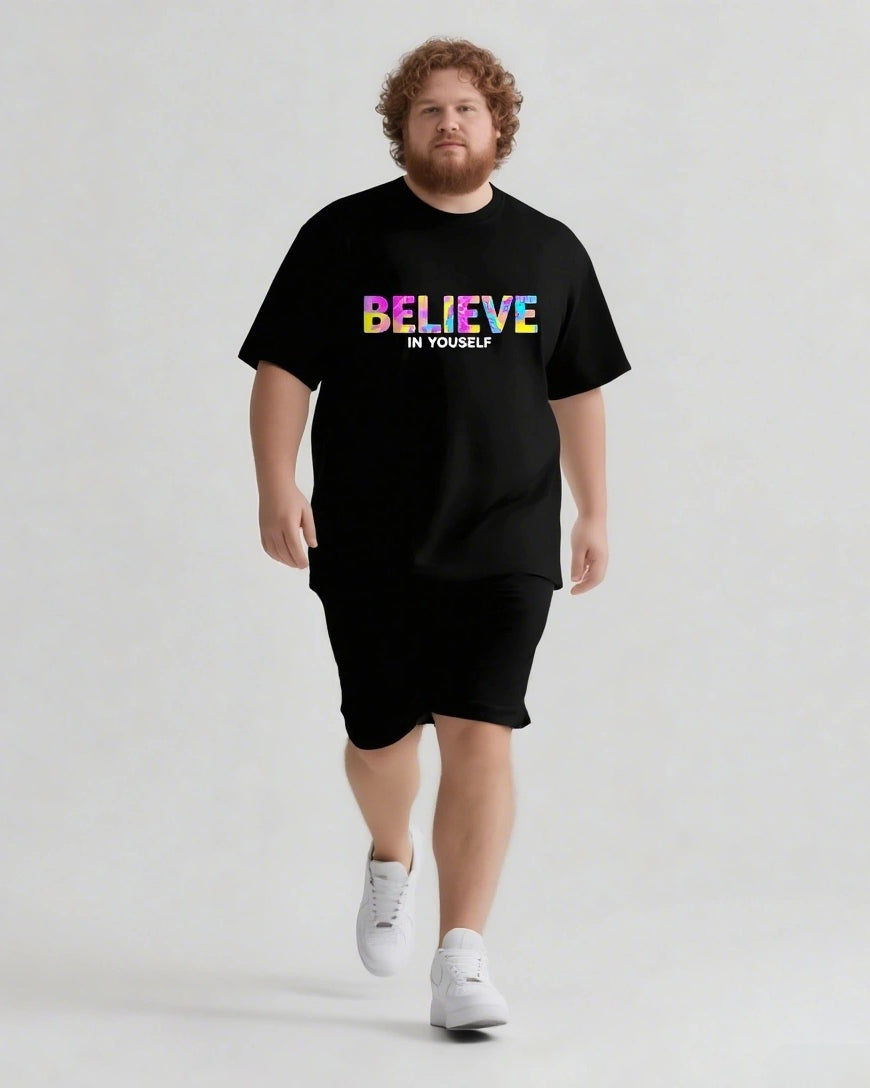 Believe In Yourself Not Their Noise Men's Big and Tall Simple Lettering Short Sleeve T-shirt Shorts Set