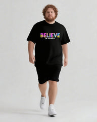 Believe In Yourself Not Their Noise Men's Big and Tall Simple Lettering Short Sleeve T-shirt Shorts Set