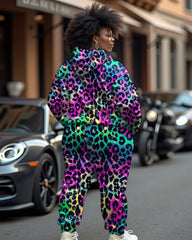 Women's Plus Size Sexy Multicolor Leopard Print Hoodie Set (Pack of Two)