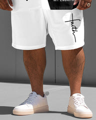 Men's Plus Size Jesus Letter Print Short Sleeve Shirt Shorts Set