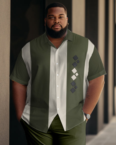 Big Men's Graphic Business Casual Sports Bowling Short Sleeve Shirt Pants Set