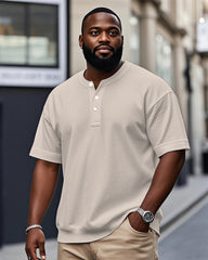 Men's Plus Size Casual Daily Solid Color Henry Collar Button Short Sleeve T-Shirt