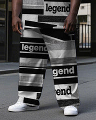 Men's Casual Legend Stripe Splicing Style Short Sleeve T-shirt Pants 2-Piece Set