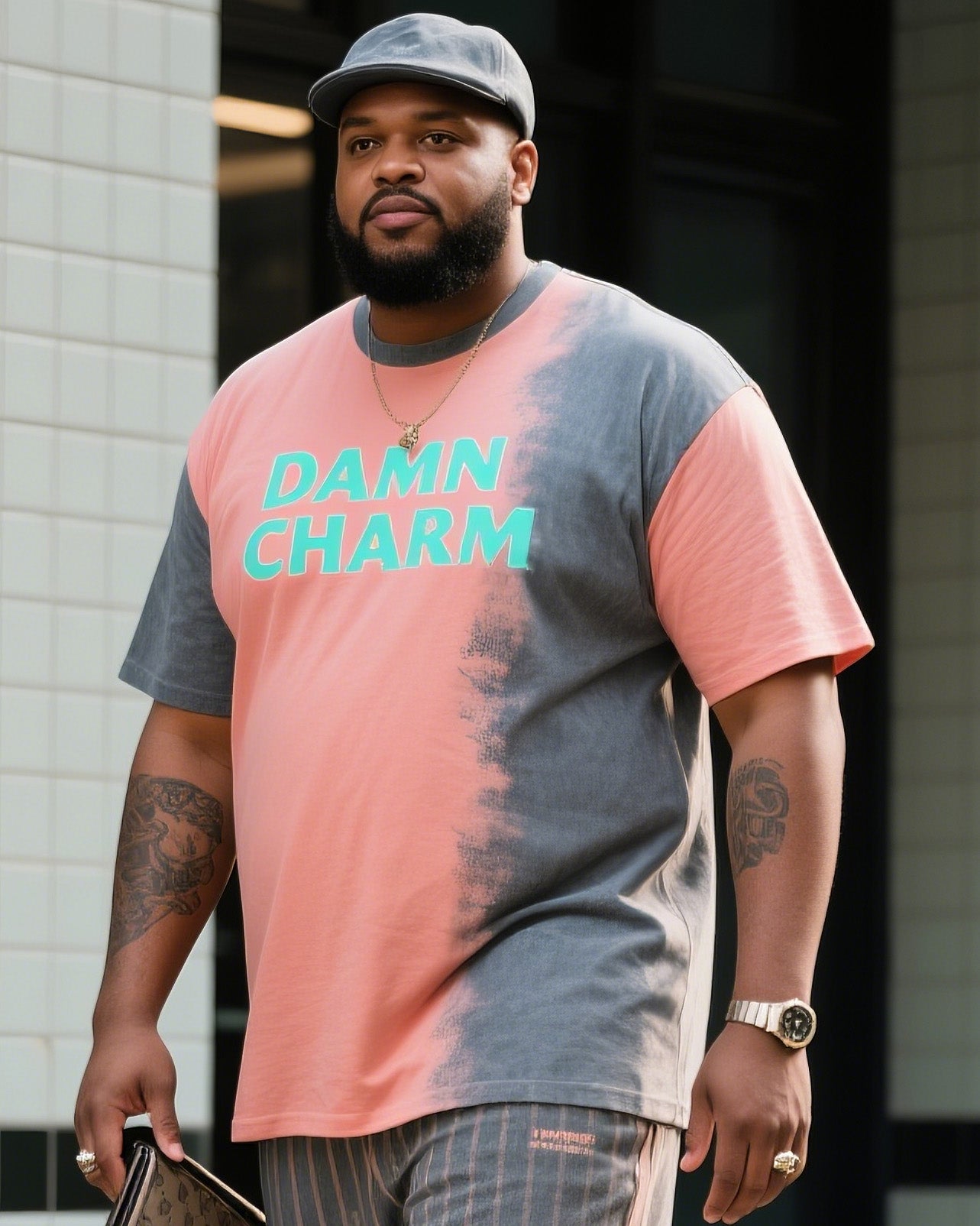 Big Boy Street Fashion Gradient Damn English Print Short Sleeve Trousers Suit