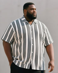Big & Tall Men's Street Fashion Daily Casual Black And White Striped Shirt Shorts Suit