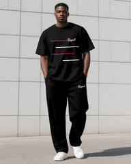 Men's Plus Size Simple Line Color Matching Respect Letter Printed T-shirt Trousers Suit