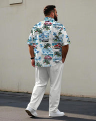 White Hawaiian Car Coconut Pattern Shirt Trousers Set Men's Big & Tall