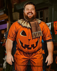 Big & Tall Men's Halloween Pumpkin Straw Cosplay Printed T-Shirt Trousers Suit