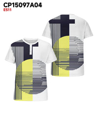 Men's Plus Size Geometric Color Block Striped Print Henry Collar Button Short Sleeve T-shirt