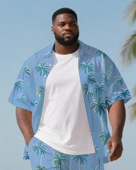 Big Men's Natural Theme Coconut Trees Hawaiian Style Short Sleeve Shirt Shorts 2-Piece Suit