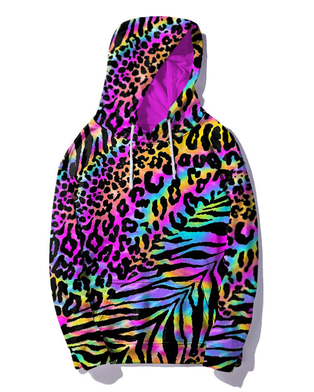 Women's Big & Tall Street Graffiti Colorful Leopard Print Hoodie Set
