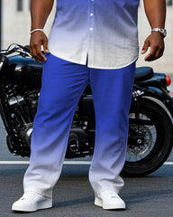 Men's Plus Size Simple Blue Gradient Short Sleeve Shirt Trousers Suit