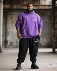 Big & Tall Men's Street Fashion Purple Expression Print Hoodie Suit
