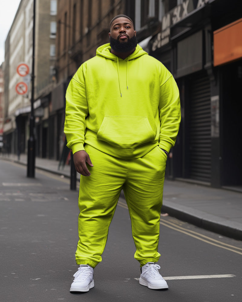 Big Men's  Tracksuit Casual Solid Color Hoodie Pants 2-Piece Set