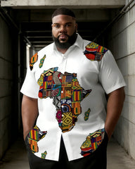 Big & Tall Men's African Totem Map Printed Short Sleeve Shirt