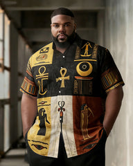 Big & Tall Men's Ancient Egyptian Totem Printing Short Sleeve Shirt