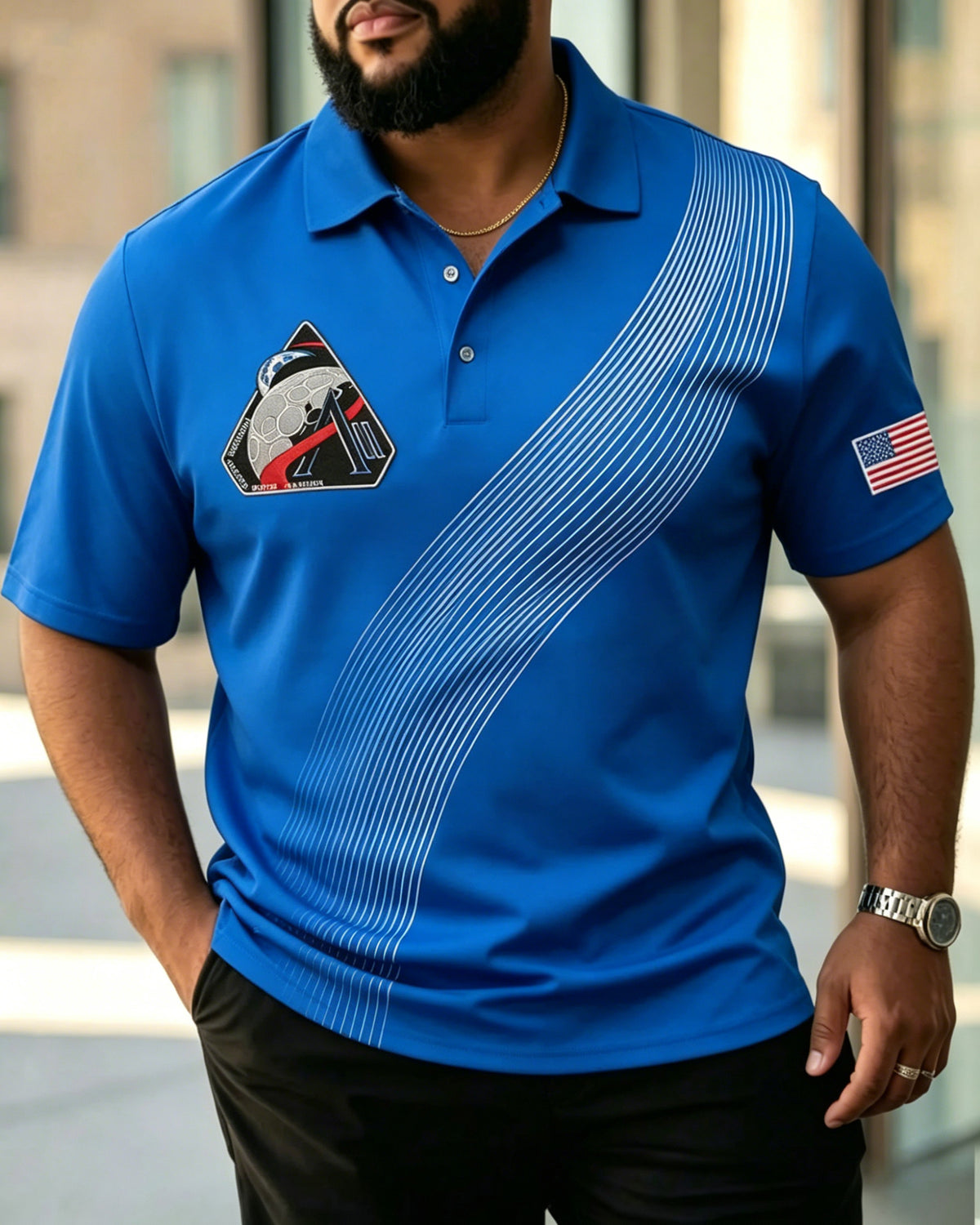 Big & Tall Men's Artemis II Mission Print Short Sleeve POLO Shirt