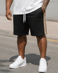 Big & Tall Men's Simple Crepe Stitching Printed Crewneck Short Sleeve T-Shirt Shorts Set