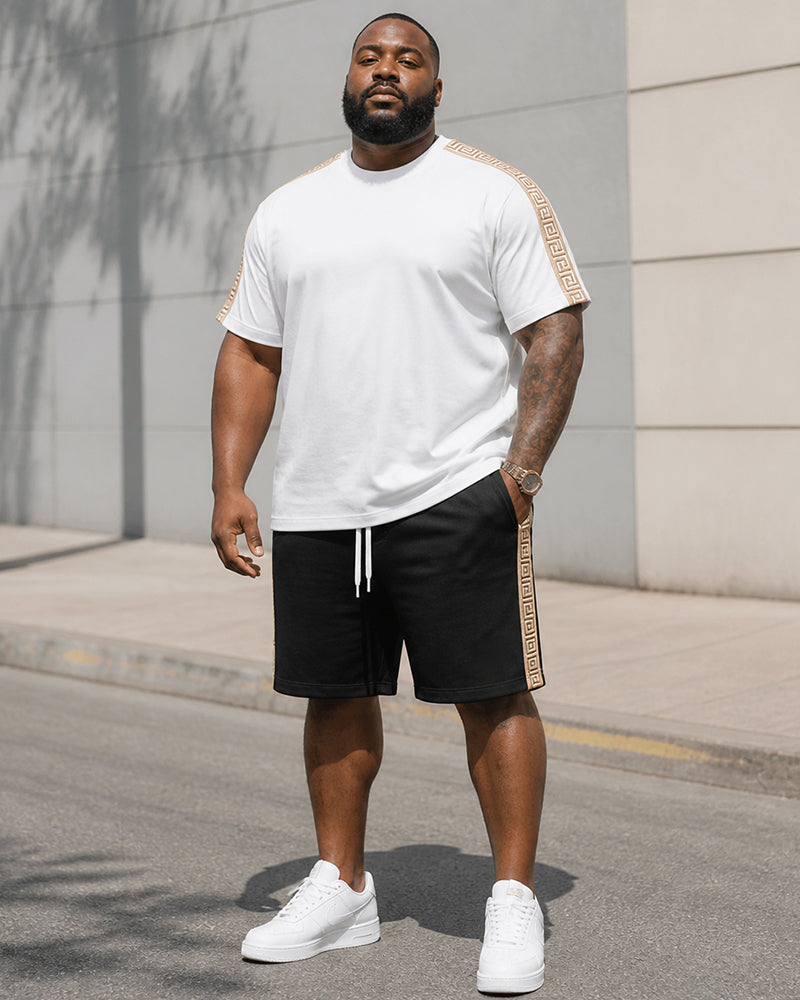 Big & Tall Men's Simple Crepe Stitching Printed Crewneck Short Sleeve T-Shirt Shorts Set
