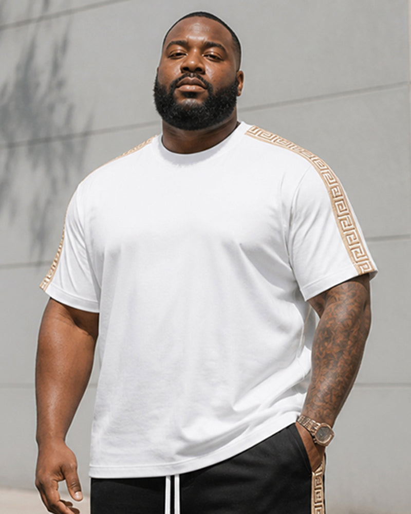 Big & Tall Men's Simple Crepe Stitching Printed Crewneck Short Sleeve T-Shirt Shorts Set