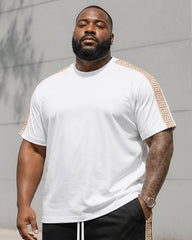Big & Tall Men's Simple Crepe Stitching Printed Crewneck Short Sleeve T-Shirt Shorts Set
