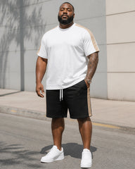 Big & Tall Men's Simple Crepe Stitching Printed Crewneck Short Sleeve T-Shirt Shorts Set