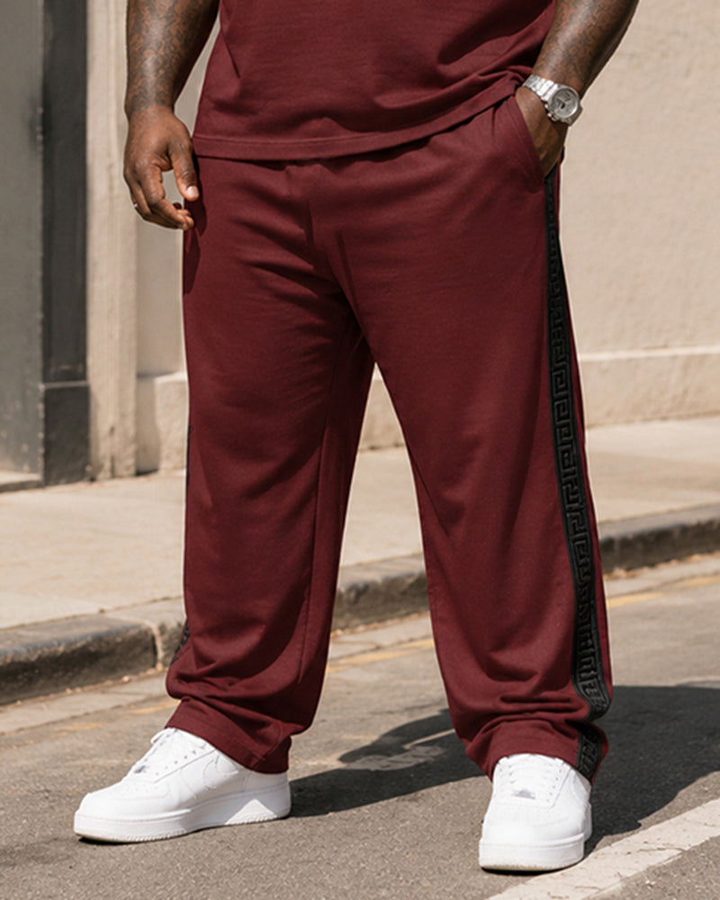 Big & Tall Men's Wine Red Printed T-shirt Trousers Set