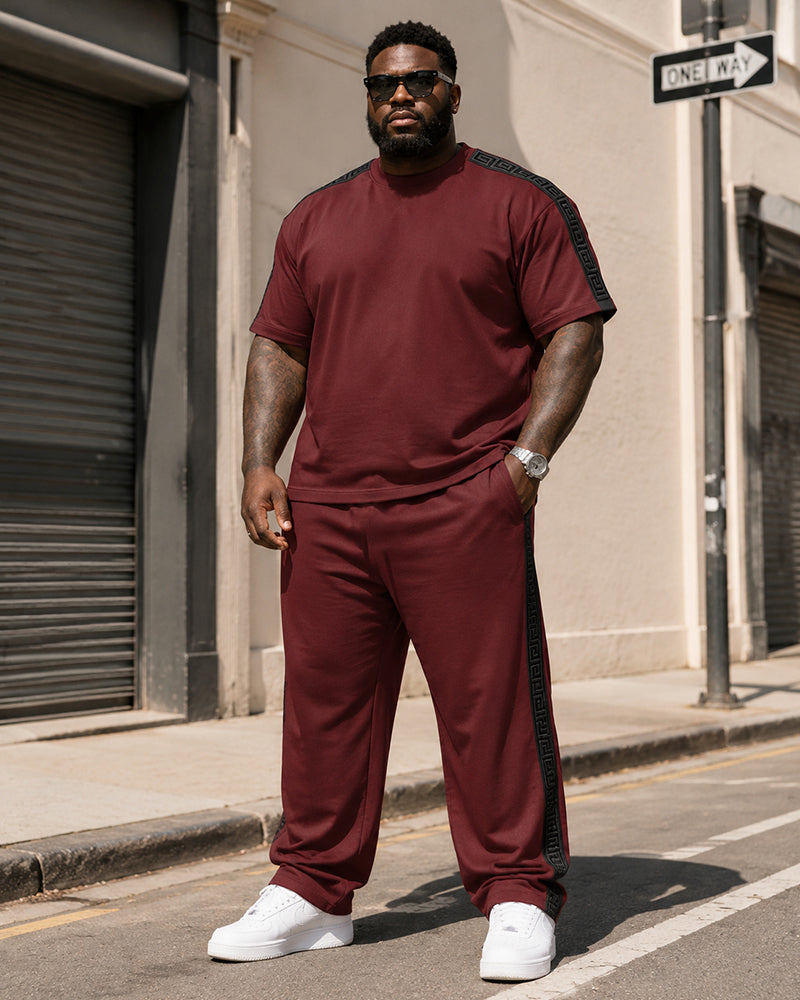 Big & Tall Men's Wine Red Printed T-shirt Trousers Set