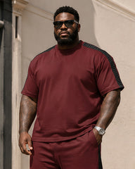 Big & Tall Men's Wine Red Printed T-shirt Trousers Set