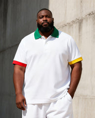 Big & Tall Men's Green Red Yellow Contrast Printed POLO Short Sleeve Shorts Set