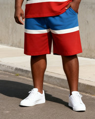 Big & Tall Men's Multicolor Horizontal Stripe Printed POLO Short Sleeve Shorts Set